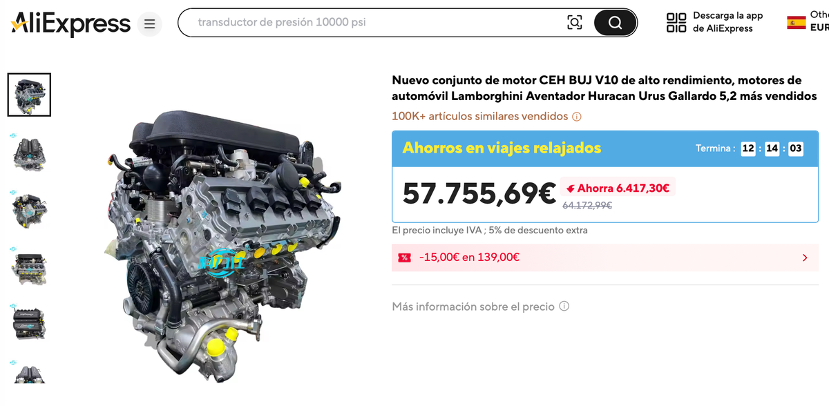 El motor V10 del Lamborghini Gallardo... comprado en Aliexpress: loquísimo y muy español