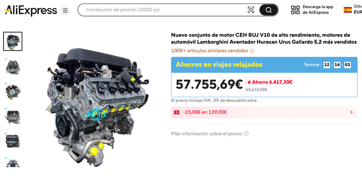El motor V10 del Lamborghini Gallardo... comprado en Aliexpress: loquísimo y muy español